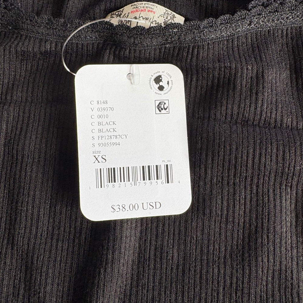 Intimately Free People Only You Black Ribbed Lace Trim Cami Tank Top XS NEW - Picture 3 of 6